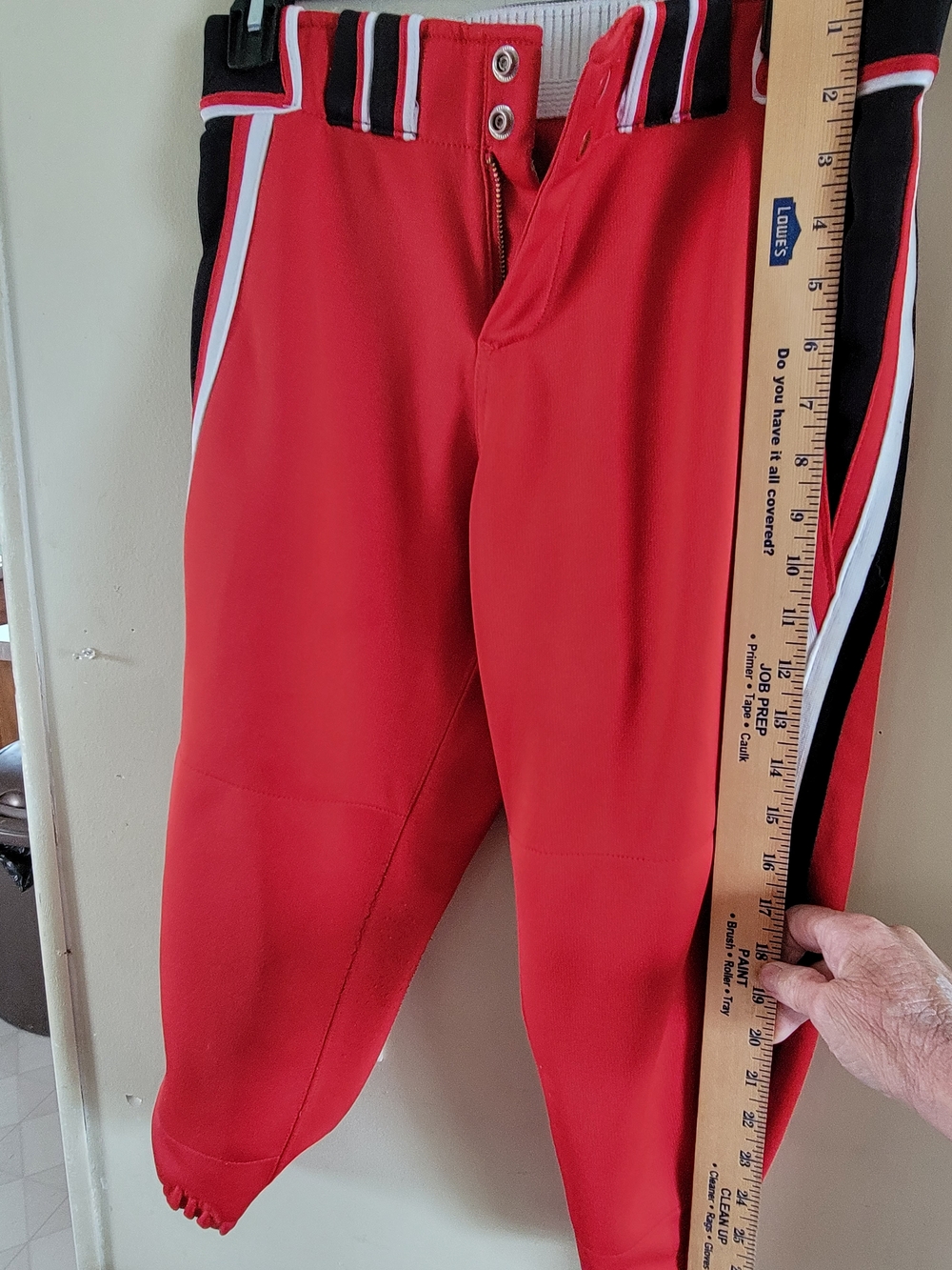 Red Ball Pants With Black And White Trim 30 Knee Length Belt Loops Pockets - Picture 7 of 9